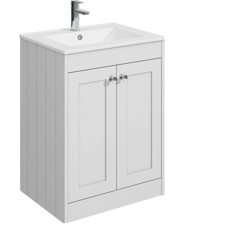 Balterley 600mm Floor Standing 2 Door Unit with Minimalist Basin 1 Tap Hole - Satin White