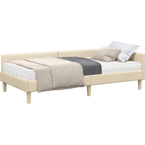 Corner Bed Frame with Mattress with Mattress 2 pcs Cream Fabric vidaXL (1/5)