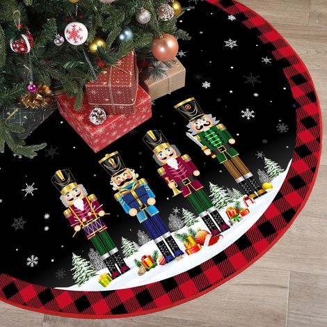 Falda para árbol de Navidad de doble capa de 120 cm, para decoración navideña de interior y exterior, diseño Cascanueces, color negro. (1/5)