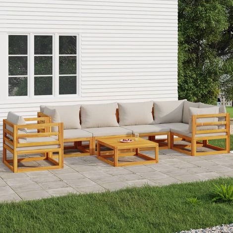 7 pcs Salon de jardin Salon d'extérieur Ensemble Meuble de Jardin Mobilier d'Extérieur avec coussins gris clair bois massif XFNRX719256 (1/5)