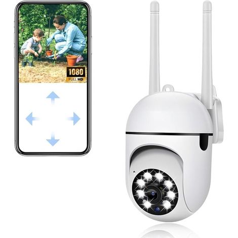 Caméra Surveillance WiFi Exterieure, Caméra de Sécurité Exterieure 1080p, 360° PTZ Security Camera, Vision Nocturne Couleur, Audio Bidirectionnel, Suivi Automatique, pour Chien/Bébé/Maison