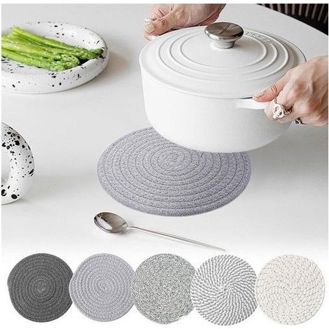 Dessous de plat en coton tressé - Ensemble de 5 pièces - Résistant à la chaleur - Anti-taches - Coton naturel (1/3)