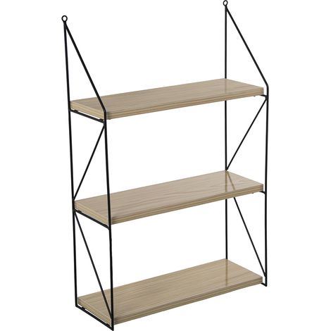 Étagère Murale en Bois et métal en Naturel et Noir 42 x 15 x 66 cm