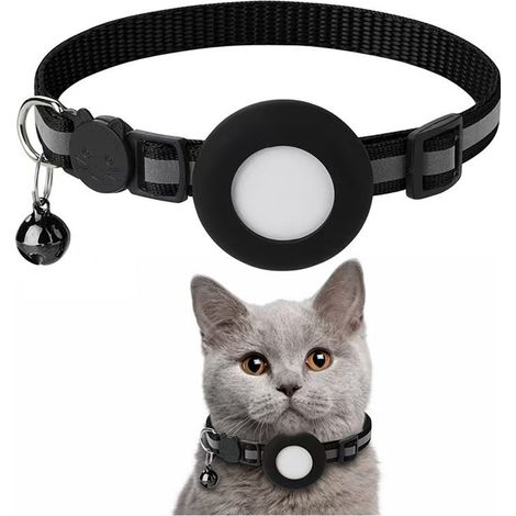 Collier de sécurité - Système de suivi Airtag - Collier anti-perte réfléchissant - Collier à clochette - Collier de repérage pour chat - Collier anti-fugue - Polyester - Noir (1/5)