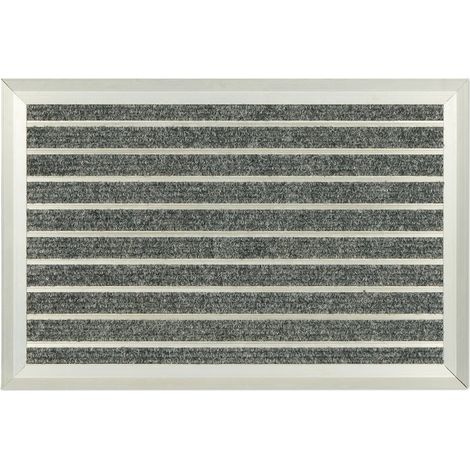 Relaxdays Paillasson, aluminium, 60x40 cm, pour intérieur & extérieur, tapis résistant aux intempéries, argenté - gris (1/5)