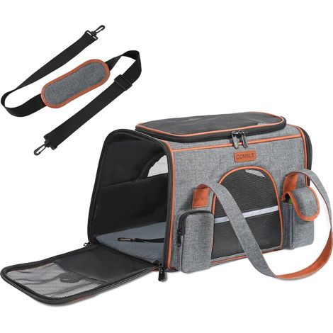 Sac Transport Chat, Sac Transport Chat Chien avec 5 Filet Respirant, Caisse de Transport Chat Pliable avec Matelas Souple Amovible, Cage Transport Chat pour Voyage (Gris Foncé, M) (1/5)