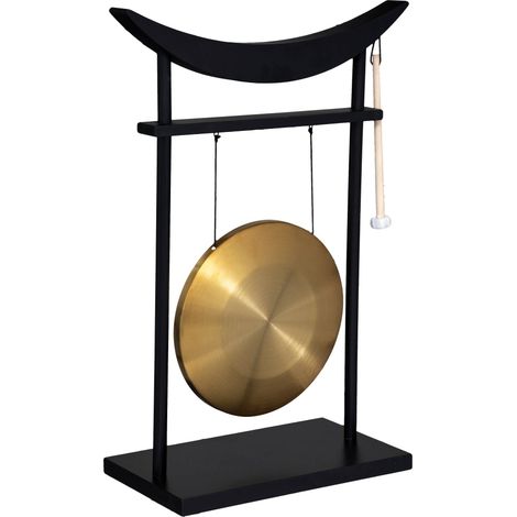 Atmosphera – Gong Toa en métal doré et bois H 69,5 cm – Design moderne pour décoration intérieure – Élément décoratif élégant (1/4)
