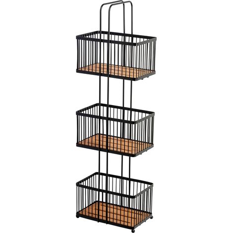 Croydex Freestanding Bathroom Storage Caddy, 3 Tier Baskets -Matt Black & Bamboo
