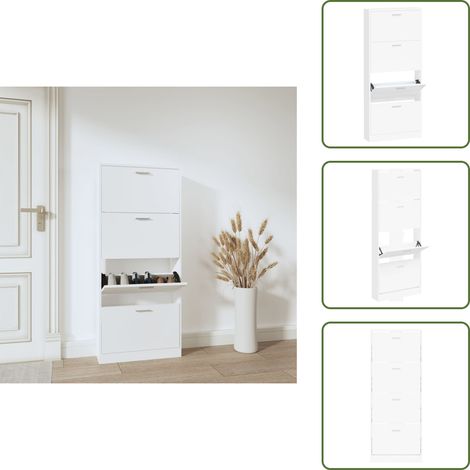 Schuhschrank Weiß 59x17x150 cm Holzwerkstoff - Schuhschrank - Schuhregal - Holzwerkstoffmöbel - Garderobe - Einbauschrank (1/5)