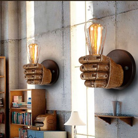 Lot de 2 Applique murale Main Poing Gauche retro style de decoration de Loft industriel antique creative lampe pour restaurant bar café résine chambre décoration BLOW (1/5)