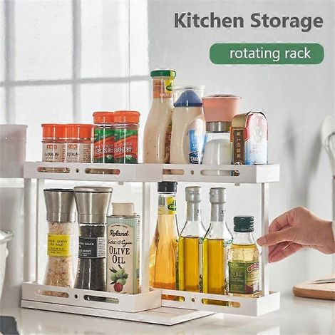 Rangement à 2 niveaux rotatif pour épices, pots et bouteilles, étagères de bureau coulissantes, outils de cuisine (1/2)