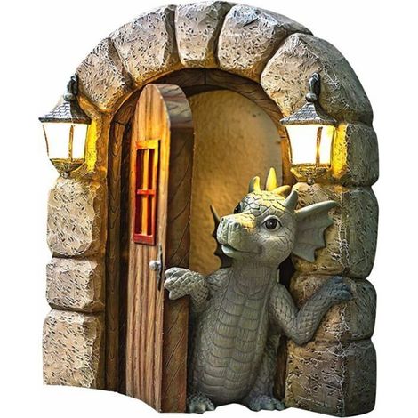 Bardusch-Décoration murale en sculpture de dragon de cour, jolie statue de dragon de jardin en résine, petit dragon (1/4)