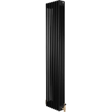 Radiador Vertical 4 Columnas Negro 1800x380 mm con Válvulas Termostáticas – Radiador Tradicional de Acero 2304W, Calefacción Eficiente, Incluye Soportes, Kit y Cepillo – Garantía 15 Años