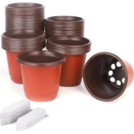 Plastic Flower Pot, 100 Pieces Plastic Plant Pots, Seeding Pots 10 cm Diameter Plastic Pot for Seedlings, Plants, Succulents, Cuttings and Transplanting (1/5)