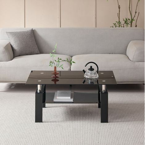 Tavolino da salotto in vetro temperato a 2 livelli, 100x60x44 cm, nero, OKMYHOME (1/5)