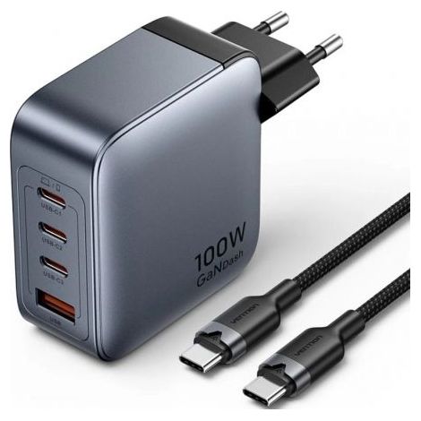 Cargador de Pared GaN Vention TZ-FETH0-EU/ 3xUSB Tipo-C/ 1xUSB/ 100W