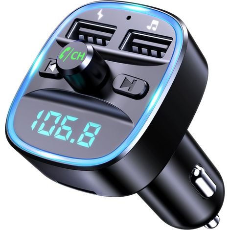Transmetteur FM Bluetooth 5.3, Adaptateur Bluetooth Voiture Lecteur MP3 Adaptateur Radio sans Fil mit 2 Port USB, Allume Cigare USB Appels Mains Libres Support Disque U/Carte TF/SD (1/4)