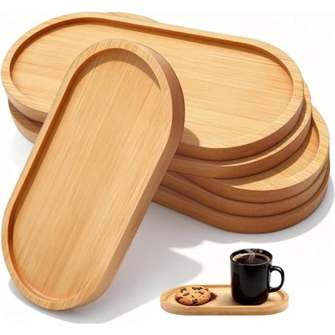 Sei vassoi in bambù, 17,5 x 9 cm, vassoi ovali in legno, piattini in legno, per conservare cibo, bevande, cosmetici, piccoli oggetti e articoli da toeletta. (1/5)