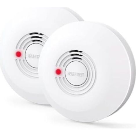 Detector de humo con batería de 10 años de duración, alarma contra incendios para uso doméstico, indicador LED, botón grande de prueba/silencio (1/5)