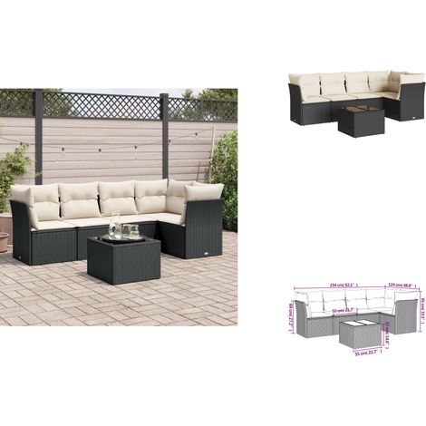 6-tlg. Garten-Sofagarnitur mit Kissen Schwarz Poly Rattan - Gartensortiment - Outdoor Möbel - Lounge Set - Gartenlounge - Rattan Gartenmöbel (1/3)