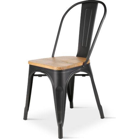 Sedia in metallo nero opaco con seduta in legno chiaro - Stile industriale (1/5)