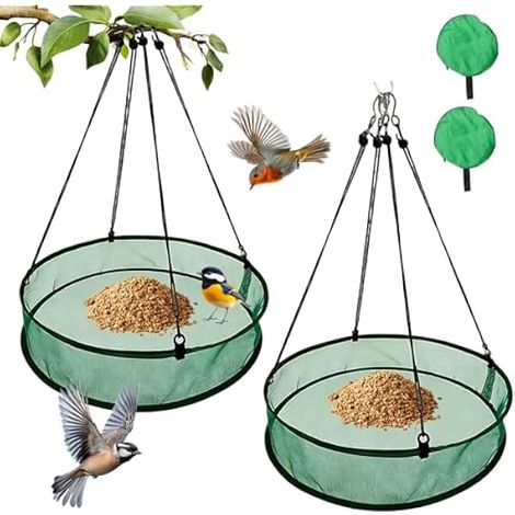 Lot de 2 bols de récupération de nourriture pour oiseaux - 51 cm - Pour mangeoires suspendues - Distributeur de nourriture à suspendre - Gamelle réglable pour oiseaux - Pour jardin, extérieur (1/5)