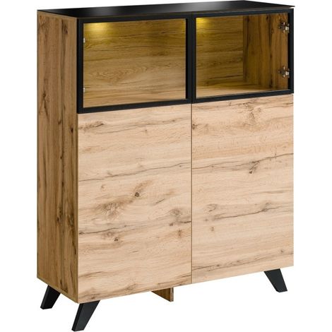 VETRINA bassa TINO + LED. Mobile decorativo in stile scandinavo, design per il tuo soggiorno.