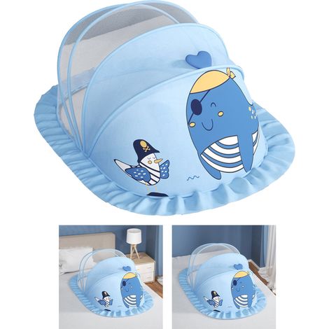 Tente-lit moustiquaire pour bébé, portable, sans fond, respirante et pliable, bleue. (1/5)