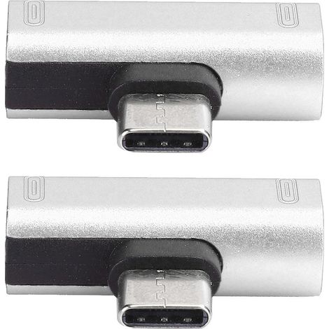 2PCS Convertisseur/Répartiteur TypeC Double 2 en 1 vers Adaptateur de chargeur audio USB pour casque Argent (Argent) (1/5)