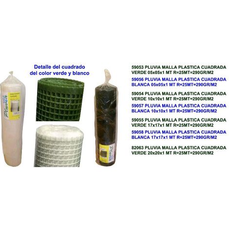pluvia malla plastica cuadrada 290gr-m2 blanca 05x05x1 mt r 25mt (1/2)
