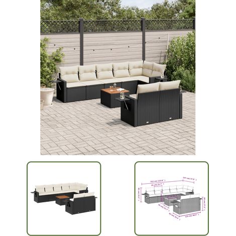 The Living Store 9-tlg. Garten-Sofagarnitur mit Kissen Schwarz Poly Rattan - Gartenmöbel Set - PE-Rattan Möbel - Outdoor Lounge - Esszimmergarnitur - Balkonmöbel (1/3)