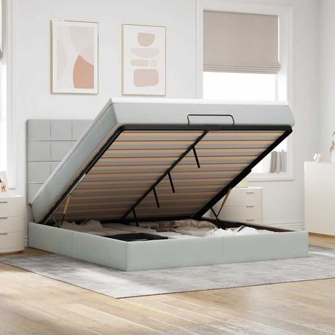 Estructura cama otomana colchones terciopelo gris claro (1/5)
