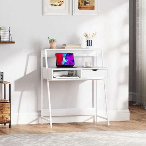 Bureau secrétaire Bureau Informatique Style néo-rétro tiroir Niche étagère métal Blanc