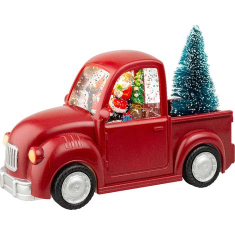 Lumineo Batterie LED Weihnachtsmann im roten PickUp Beleuchtung Bewegung & Musik 22,5 x 13 cm - warmweiß (1/2)