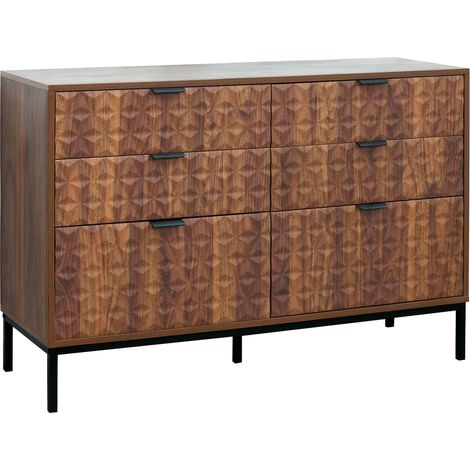 Oviala – Commode 6 tiroirs en MDF mélaminé bois foncé – Dimensions 112x40x76cm – 2 grands et 4 petits tiroirs pour rangement efficace (1/5)