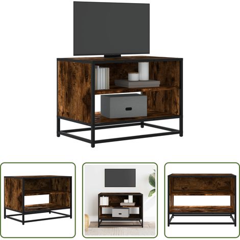 Rangement salon -  Meuble TV chêne fumé 61x40x46 cm bois d'ingénierie et métal (1/5)