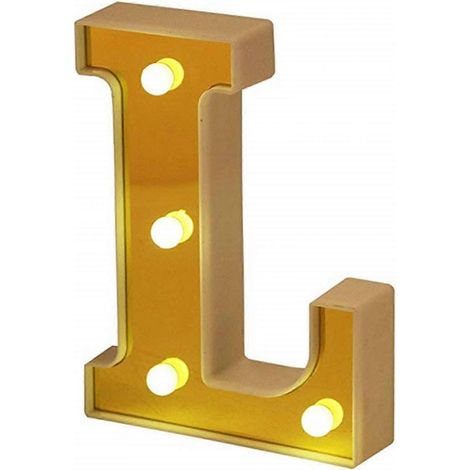 Panneau lumineux à lettres LED Qinwei avec 26 lettres dorées illuminées (L doré) - Convient pour les mariages, les fêtes d'anniversaire, Noël et la décoration de bars à domicile. (1/5)