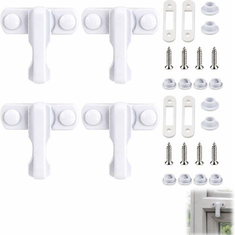 4 Pièces Verrou de Fenêtre en Plastique Dur Forme T, Bloqueur Antivol pour Fenêtre PVC/UPVC, Verrouillage Supplémentaire avec Vis pour Balcon Porte, Blanc (1/5)