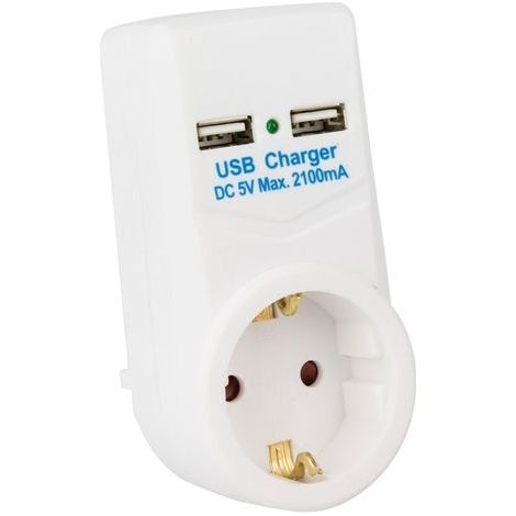 Stromadapter + 2 USB Anschlüssen Weiß (1/3)