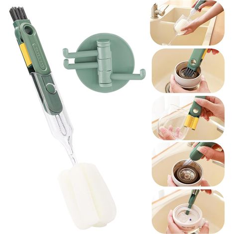 5-in-1 Brosse de Nettoyage des Bouteilles d'eau, Goupillon Biberon, Multifonctionnelle Brosse Nettoyage, Goupillon Bouteille, Goupillon Gourde, Réutilisable Brosse de Nettoyage avec Crochet (1/5)