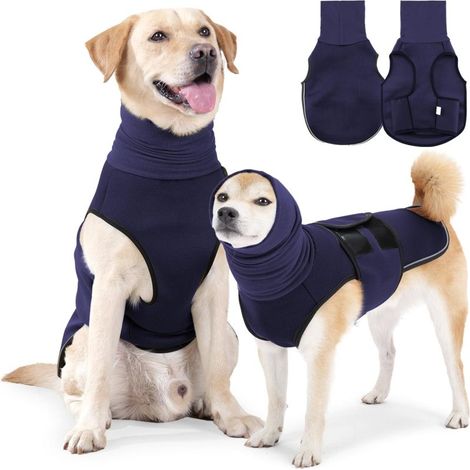 Chaqueta antiestrés para perros JOHNBOLIN, camiseta de cuello alto para perros, chaleco relajante y transpirable, chaqueta para mascotas con bolsillos para uso en interiores y exteriores (azul marino, (1/5)