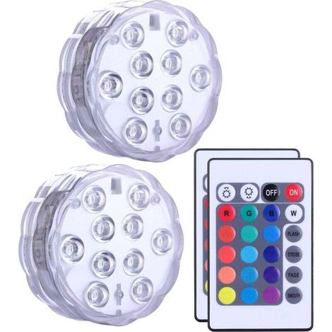 Lumières LED submersibles, lumières imperméables multicolores RVB à changement de couleur, paquet de 2 (1/4)