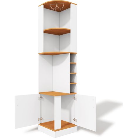 Mobile angolare portabottiglie bianco 40 x 40 x 182 cm con portabicchieri e armadietto in MDF (1/5)