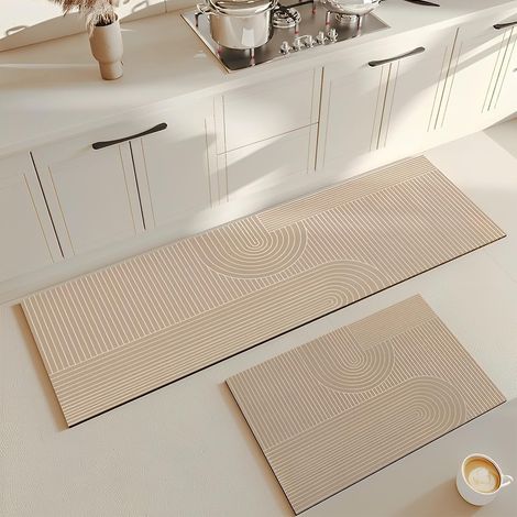 Non-slip kitchen mat, absorbent diatomite kitchen mat, kitchen mat in front of the sink, washable bath mat, dish mat, shower mat, modern design (45x180cm, Brown) (1/5)
