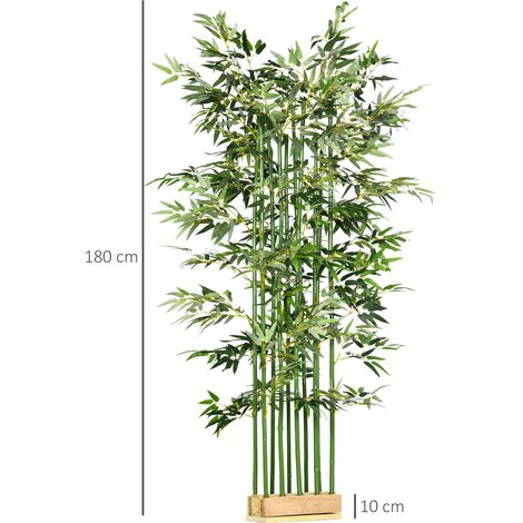 Plante de bambou artificielle, 180 cm de haut, 1640 feuilles, avec une base en pin, 35 x 10 x 10 cm, verte. (1/5)