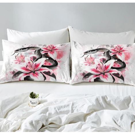 Parure de Lit Serpent Housse de Couette Animaux Reptiles 140x200,Couvre Lit Fleurie Chic Style Aquarelle Ensembles Microfibre - 0GT (1/4)