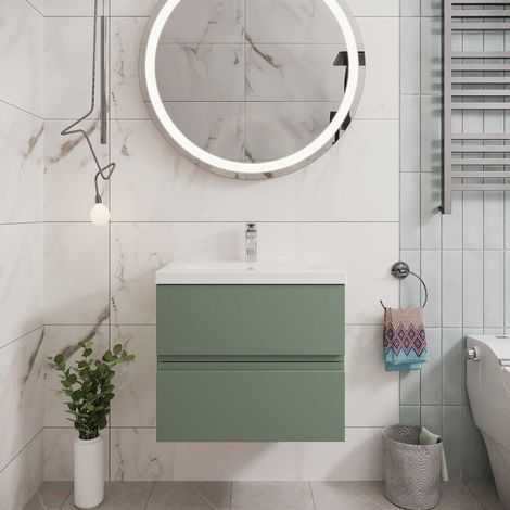 Hudson Reed Urban Wall Hung 2-Drawer Vanity Unit with Basin 2 Satin Green - 600mm Wide (1/5)