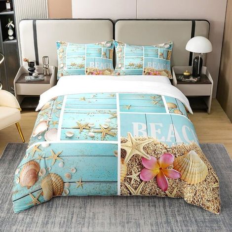 Ensemble de Literie Hawaii 240x260, Housse de Couette Étoile de Mer, Ensemble de Literie Rose Fleur de Cerisier, Parure de Lit (1/5)