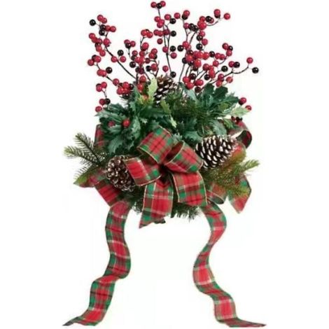 Guirlande De Décoration De Noël - Pommes De Pin - Baies Rouges - Chapeau Haut - Ruban À Carreaux - Pour Arbre Et Intérieur - Lot De 1 (1/5)