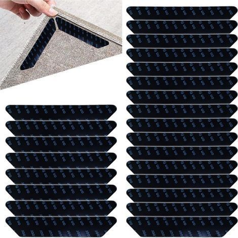 24Pièces Anti Derapant Tapis,Rug Grippers,Antiderapant Autocollants de Tapis,Réutilisable et Lavable Tapis Antidérapant,pour Planchers de Bois Franc,Carpettes et Tapis,Noir,130 x 25mm (1/5)